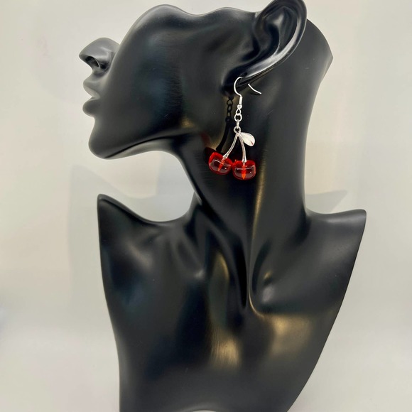 Cherry Earrings - Fruit Earrings - Summer Dangle Earrings - Picture 5 of 7